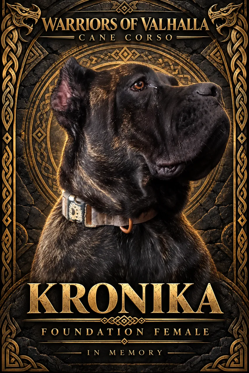 Kronika in our carved-stone and antique-gold Nordic memorial portrait